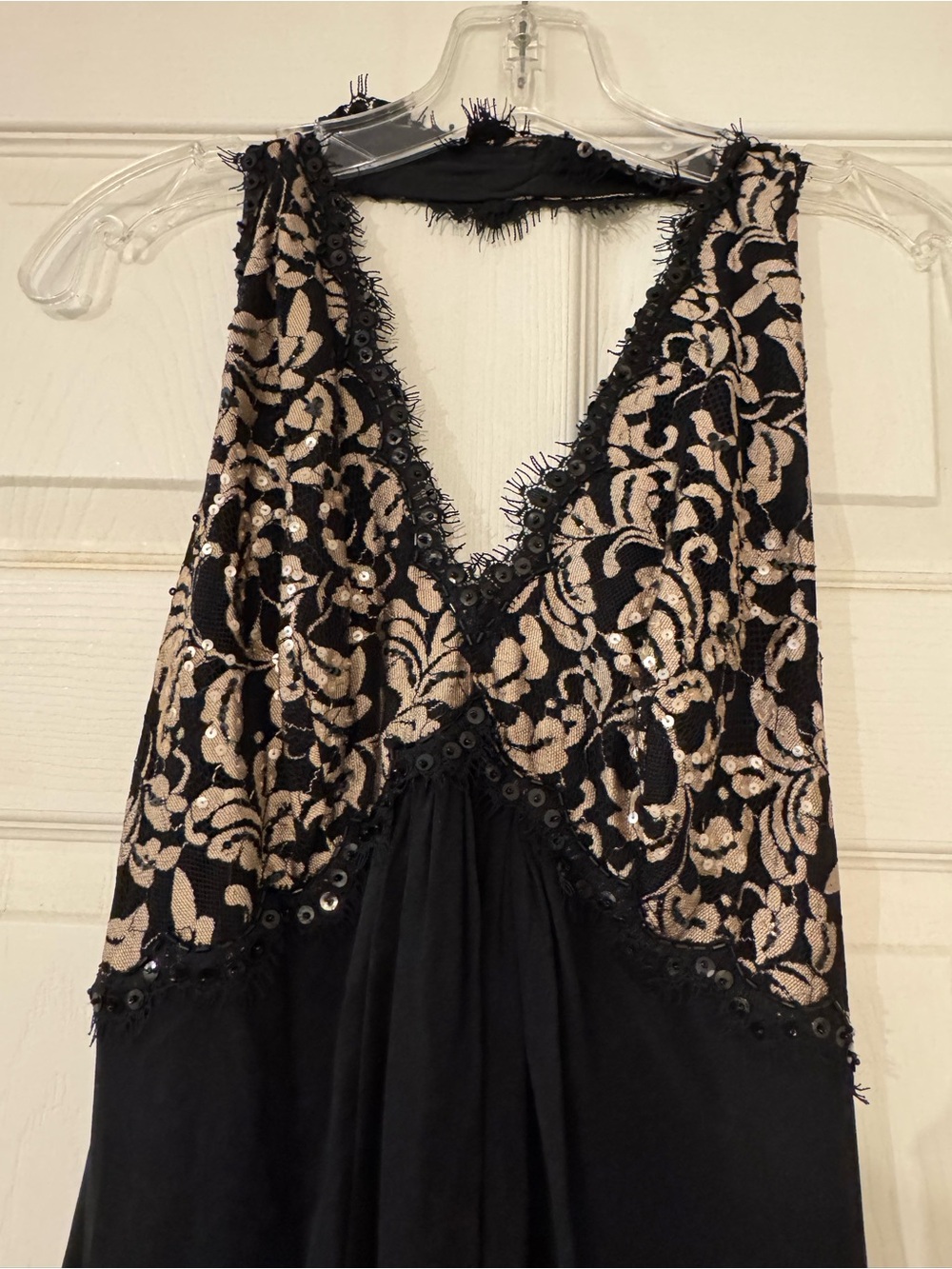Tadashi Shoji Collection Black Lace Sequin Halter Maxi Evening Gown - Size 8 - Picture 2 of 4